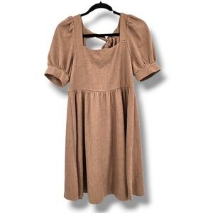 MINE Babydoll Dress Square Neck Puff Sleeve Tie‎ Back Casual Dress L